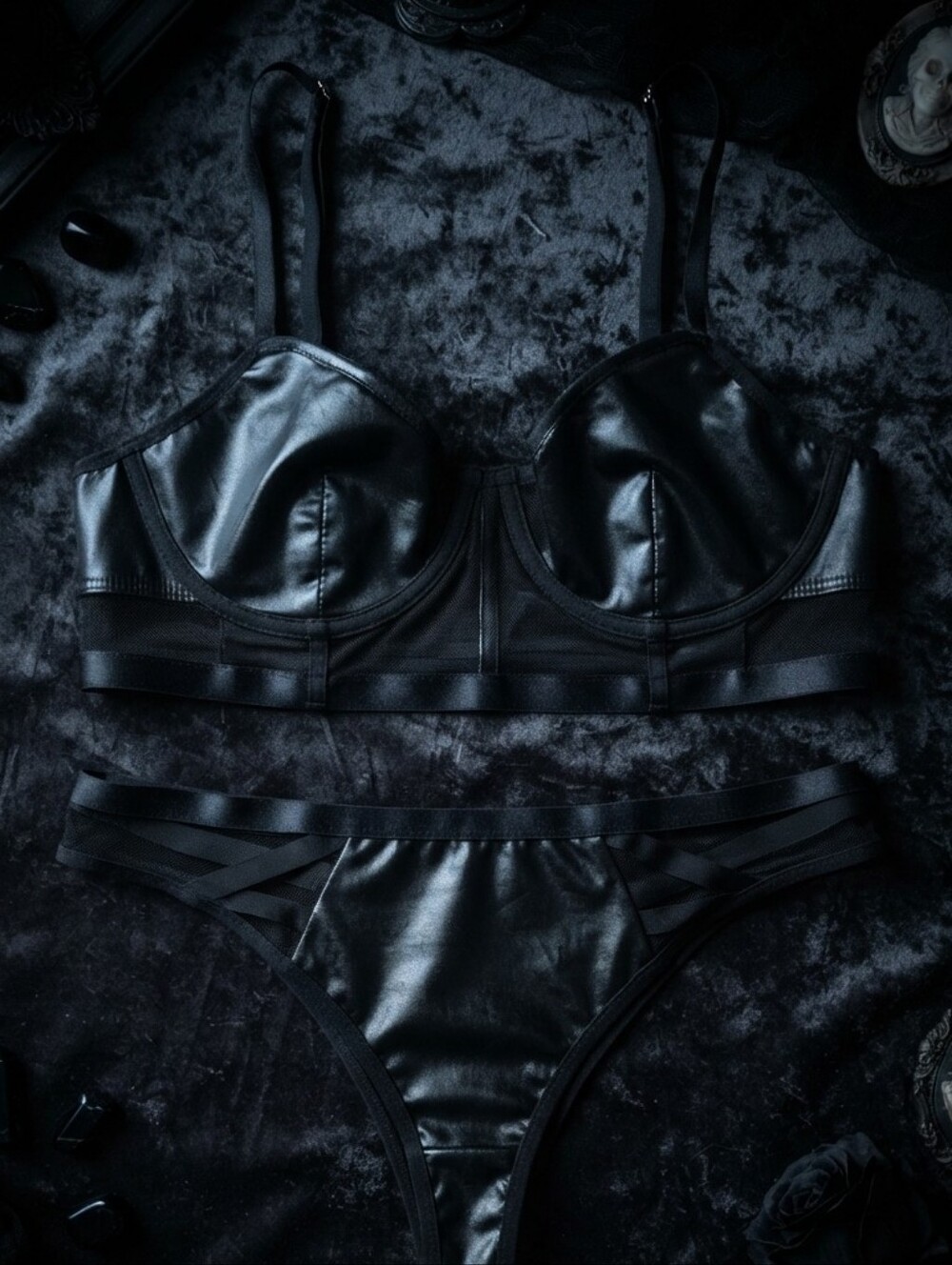 Torrid Faux Leather & Fishnet Bra & Panty Set Sexy Edgy Alternative - Picture 11 of 11